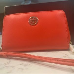 Tory Burch red wristlet wallet